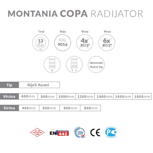 MONTANIA COPA kupaonski radijator za centralno grijanje